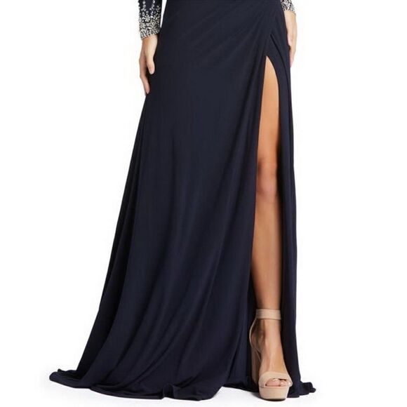 NWT Mac Duggal # 12231 One Shoulder Long Sleeve Jersey Gown - Picture 4 of 13